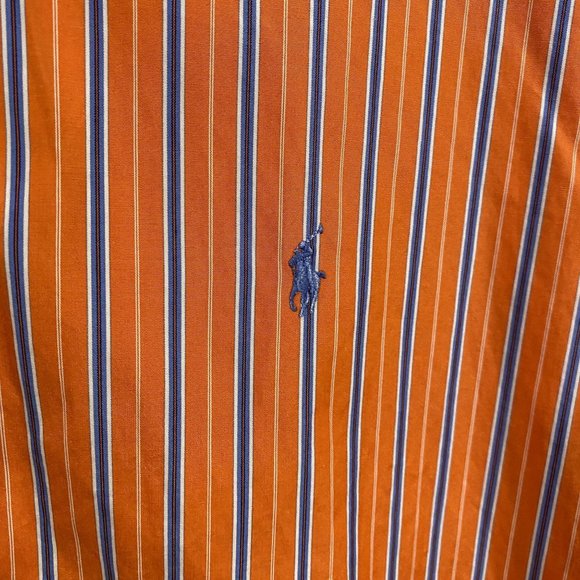 Ralph Lauren Classic Fit Orange, Blue, White Stripe Button Down Shirt Size 17 XL - Picture 3 of 9